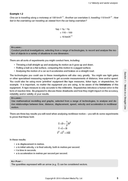 White page of HSC Year 11 Physics Complete Course Notes by ATAR Notes, featuring velocity examples and physics equations.