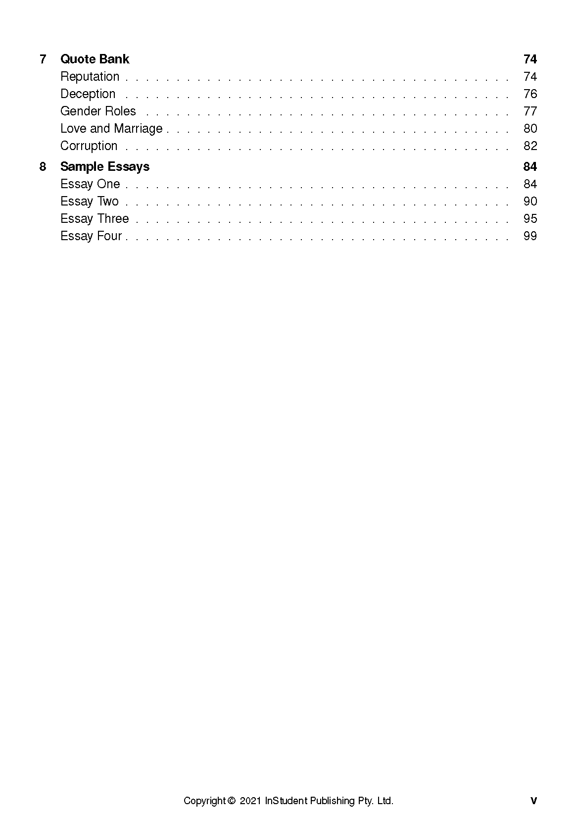 Text Guide by InStudent Publishing Pty. Ltd. showing a table of contents page with sections and page numbers.