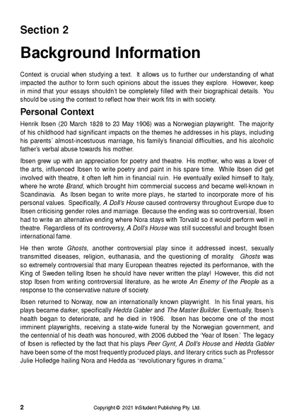 Text guide page with black text on white, showing headings and content about Henrik Ibsen's 'A Doll's House'.