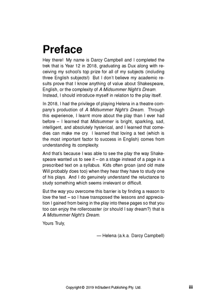 White text guide page by InStudent Publishing, showing black text for the 'Preface' section and a copyright footer.