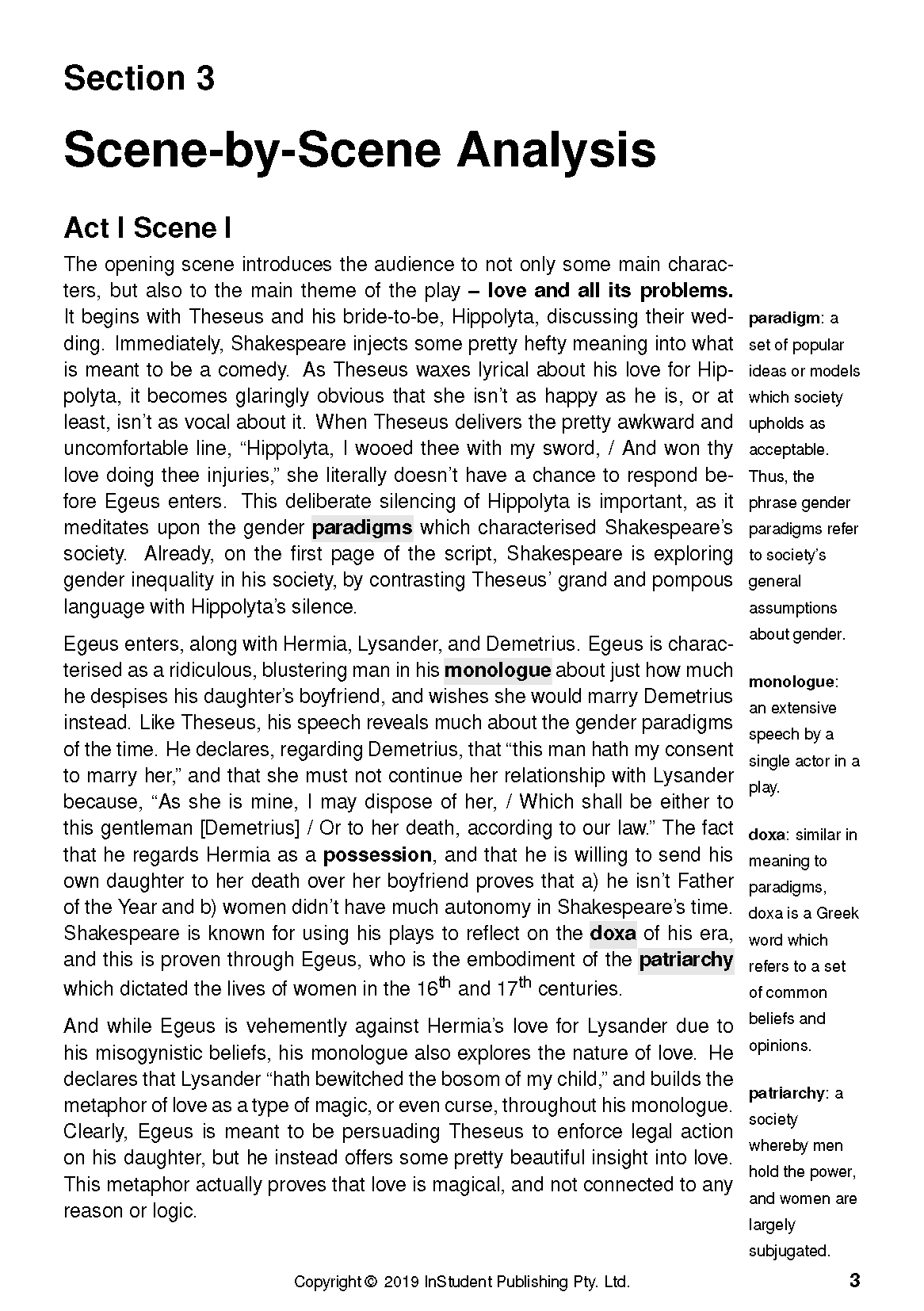 Text Guide page by InStudent Publishing Pty. Ltd. with black text on white, featuring a title and sidebar definitions.
