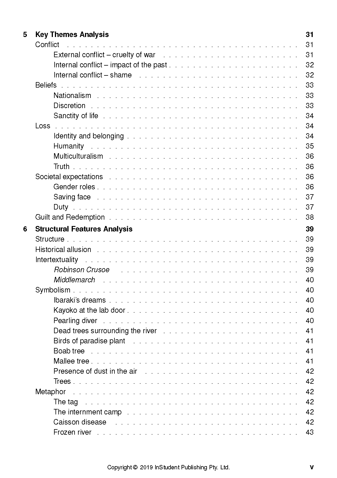 Text guide page by InStudent Publishing Pty. Ltd. displaying a detailed table of contents with various sections and page numbers.