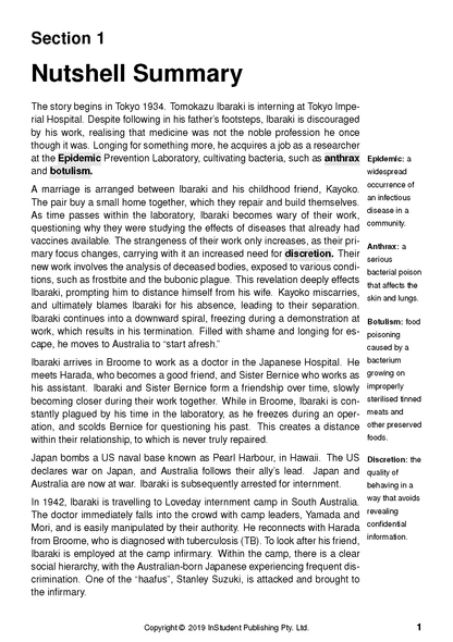 Text Guide for After Darkness by Christine Piper, showing a Nutshell Summary page for Section 1 with plot details and sidebar definitions.