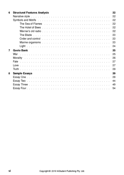 Cropped Text Guide page displaying a table of contents with sections like Structural Features Analysis and Quote Bank.