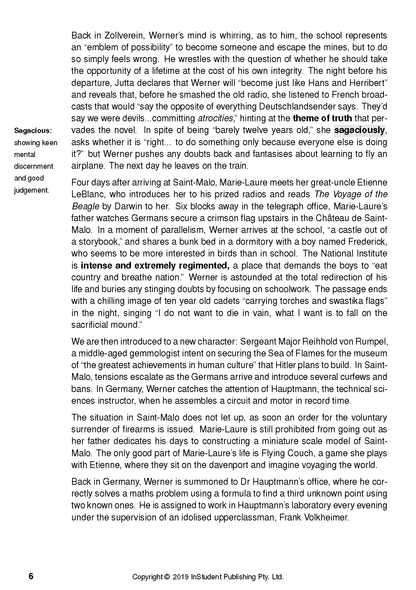 Text guide page with black text on white, featuring a side definition for 'Sagacious', page number 6, and copyright information.