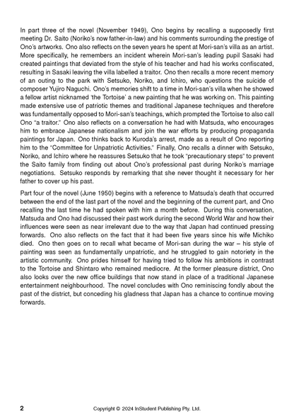 Text Guide page with black text on a white background, presenting literary analysis for a novel.