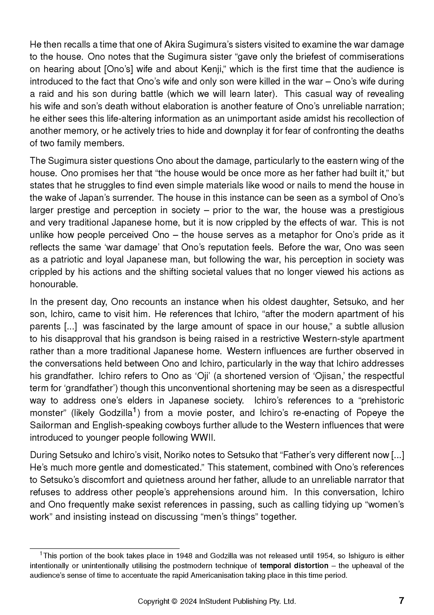 Text Guide page with black text discussing An Artist of the Floating World, including a footnote and page number 7.