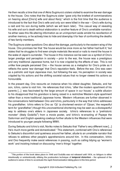 Text Guide page with black text discussing An Artist of the Floating World, including a footnote and page number 7.