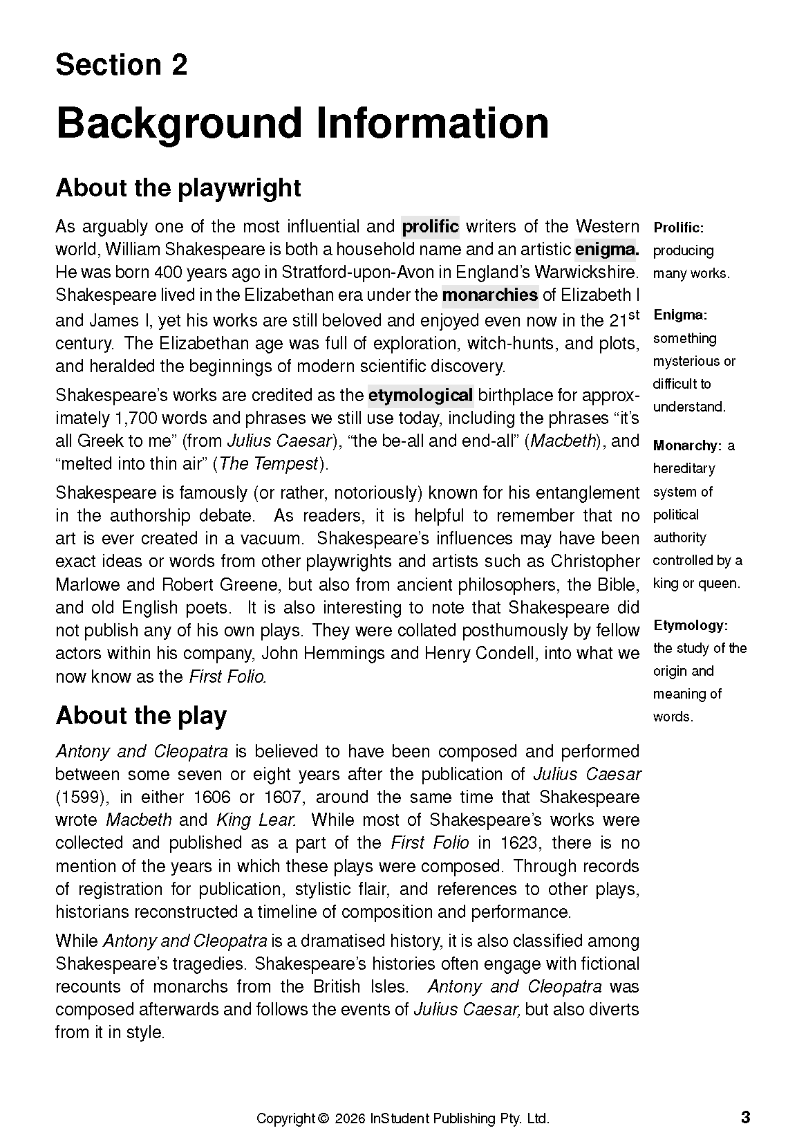 ATAR Notes Text Guide: Antony and Cleopatra by William Shakespeare