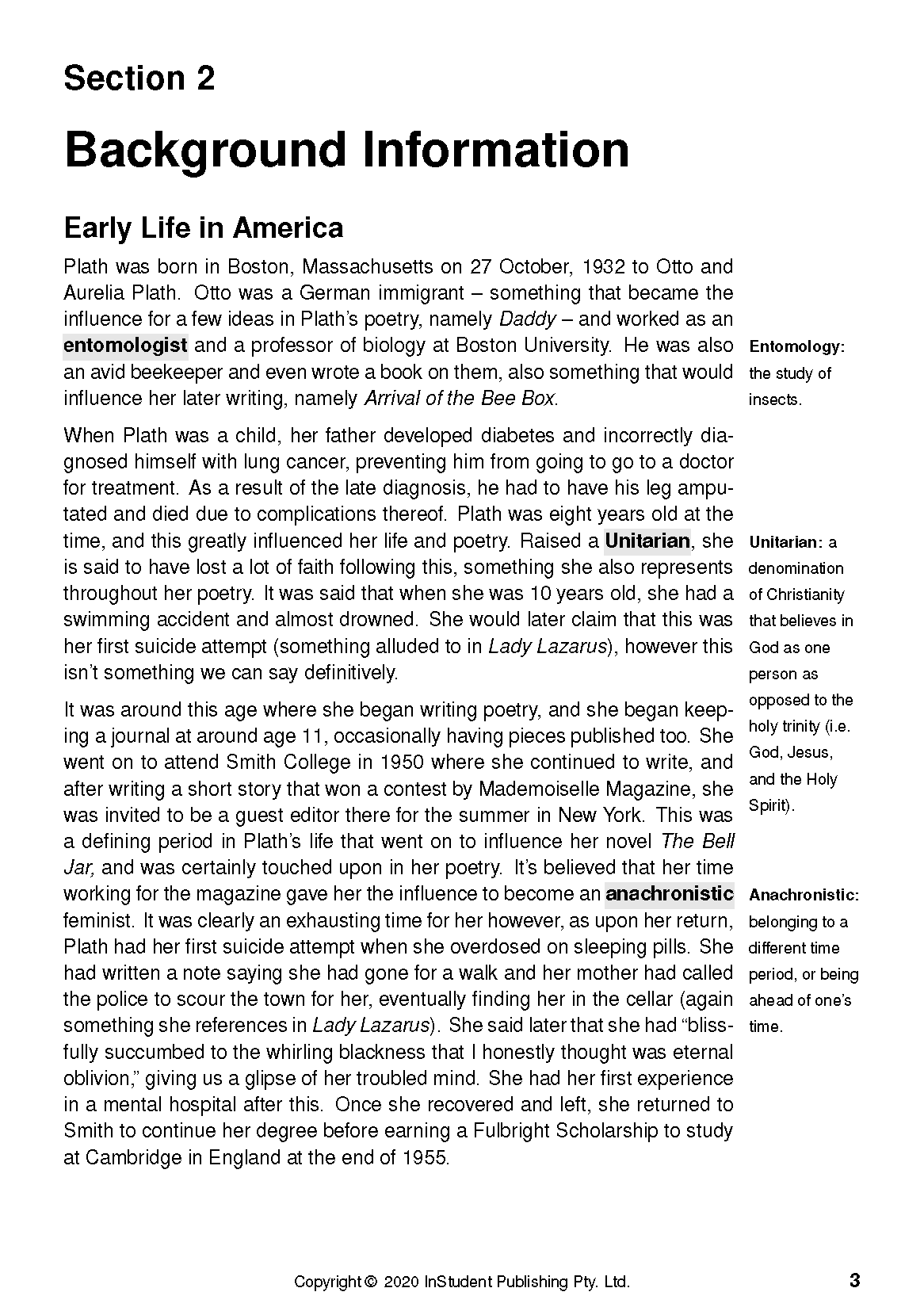 Text Guide page displaying 'Section 2 Background Information' with black text and definitions on white paper.