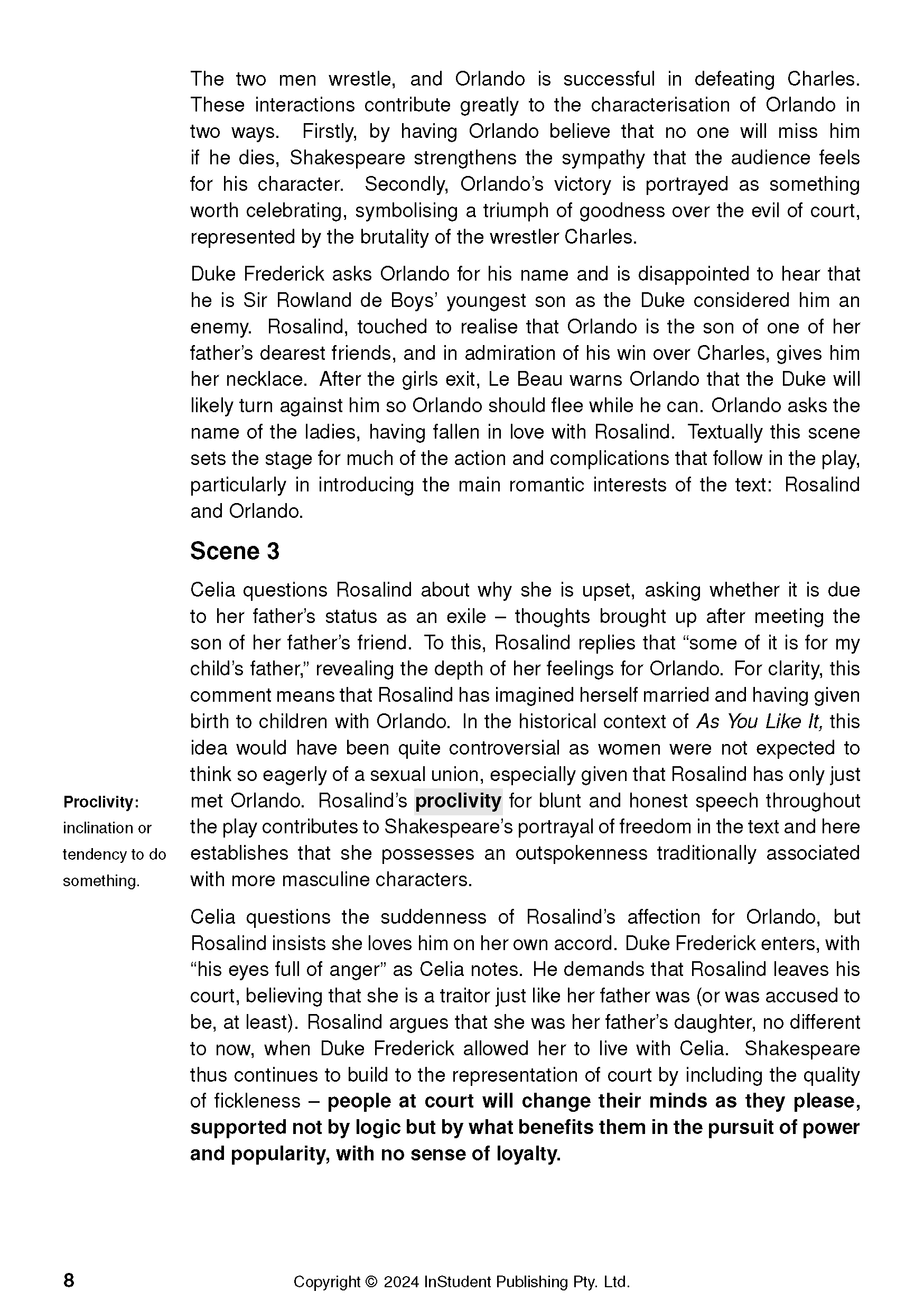 White text guide page by InStudent Publishing Pty. Ltd. with black text, analyzing 'As You Like It'.
