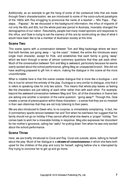 Text guide page with black text on white, detailing analysis of Scenes Two and Three, plus page 7.