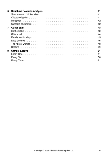 Text guide for 'Bad Dreams and Other Stories' by Tessa Hadley from InStudent Publishing Pty. Ltd., displaying its table of contents with analysis and essay sections.