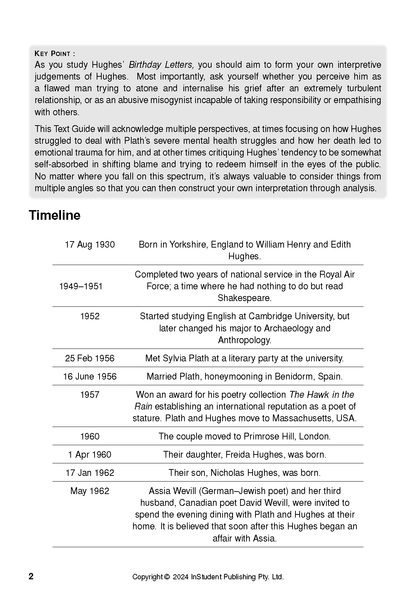 Text Guide page with a "Key Point" section and a "Timeline" of events in black text on white.