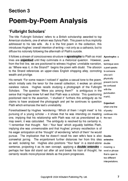 Text Guide page with black text on white paper featuring poem analysis and literary term definitions.