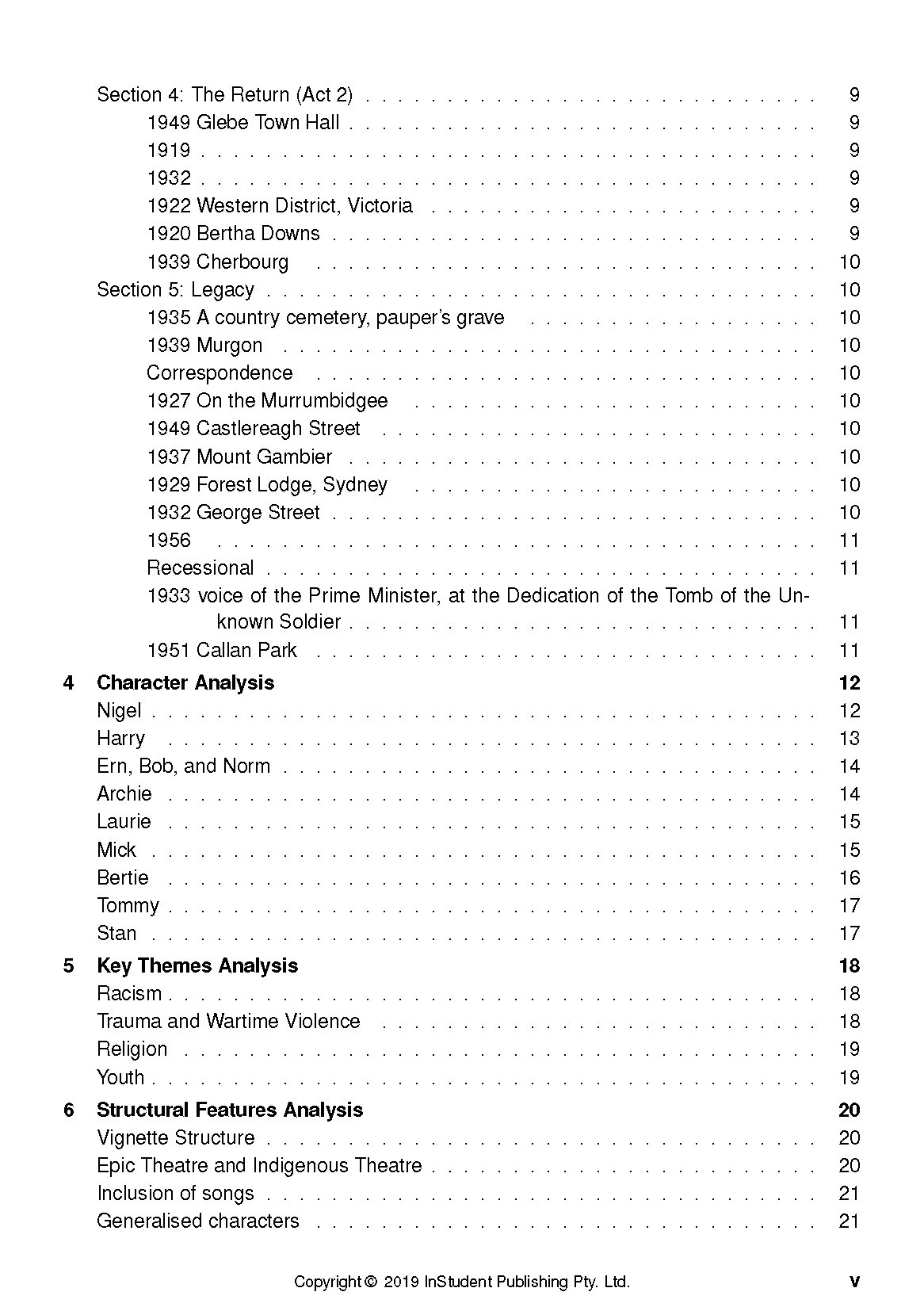 Table of contents page from a Text Guide by InStudent Publishing Pty. Ltd., showing black text on a white background with page numbers.