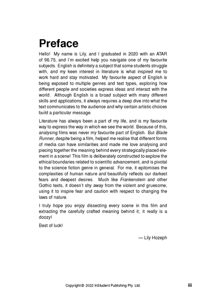 Text guide page by InStudent Publishing Pty. Ltd. displaying a preface with black text, including italicized film titles, on a white background.