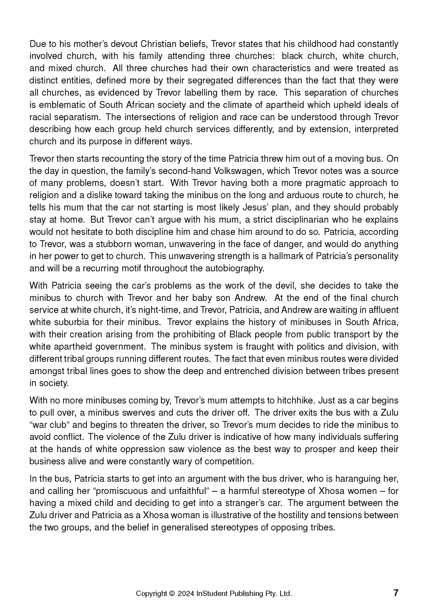 Text Guide for Born a Crime by Trevor Noah, a cropped page with dense black text on a white background, showing page number 7 and copyright information.