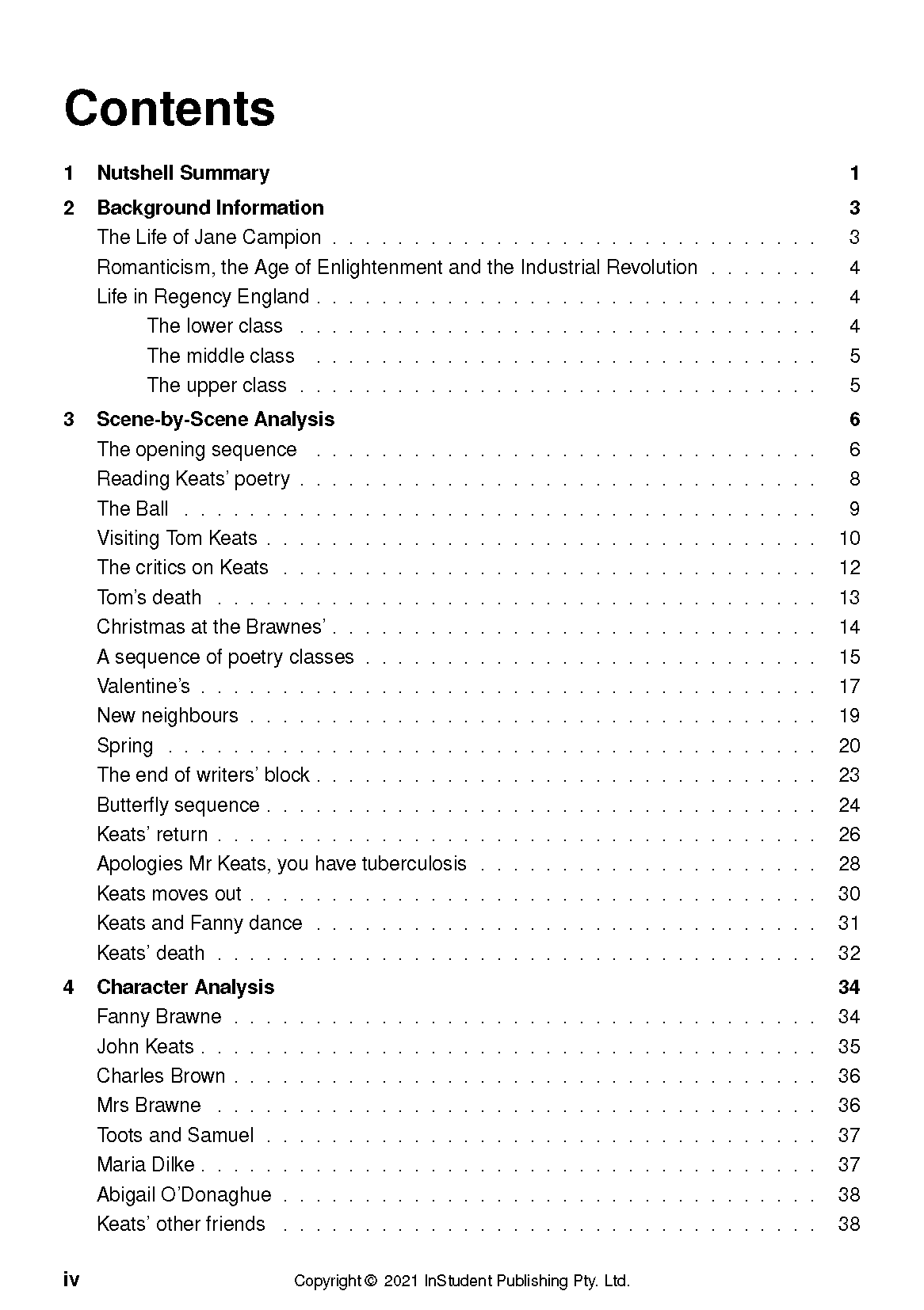 Text Guide's black and white table of contents page, showing numbered sections and copyright information.