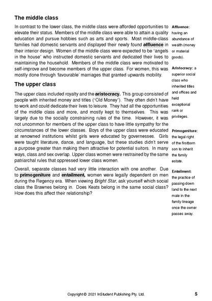 Page from a text guide showing definitions of social classes with highlighted terms and explanations.