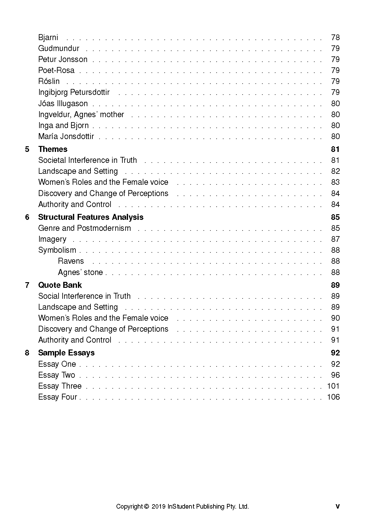 Text Guide by InStudent Publishing, displaying a table of contents page with headings and corresponding page numbers.