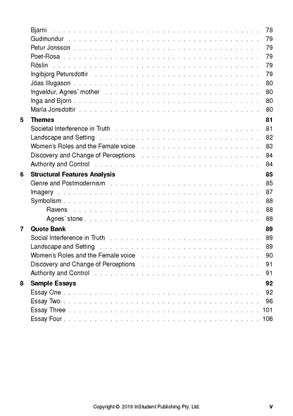 Text Guide by InStudent Publishing, displaying a table of contents page with headings and corresponding page numbers.