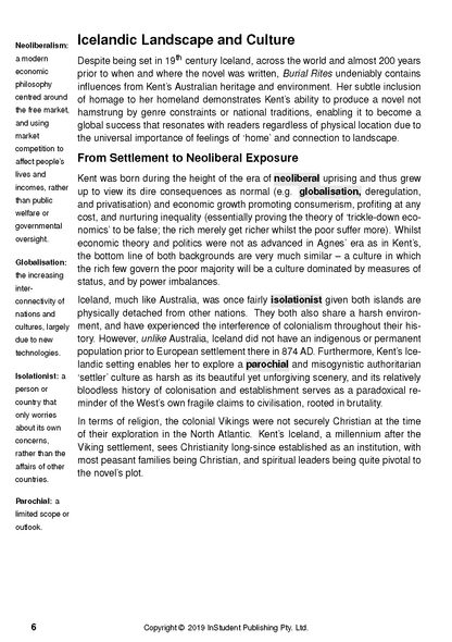 Text Guide page displaying 'Icelandic Landscape and Culture' title, body text, definitions, and highlighted key terms.