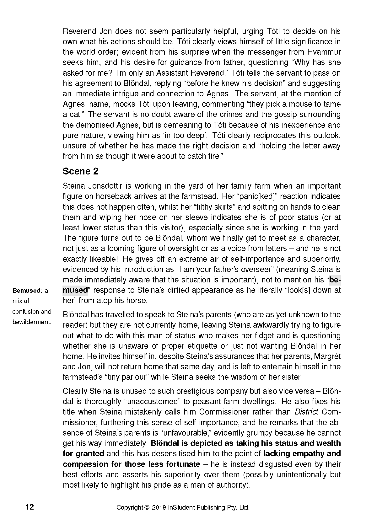 Text guide by Hannah Kent for 'Burial Rites' showing a white page with black text, a sidebar definition, and page number 12.