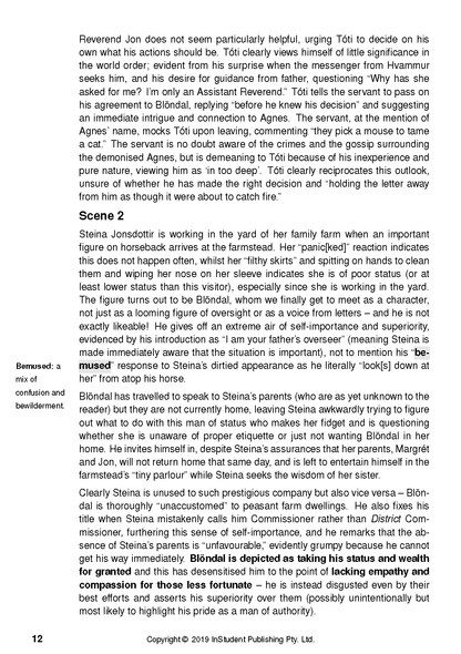 Text guide by Hannah Kent for 'Burial Rites' showing a white page with black text, a sidebar definition, and page number 12.