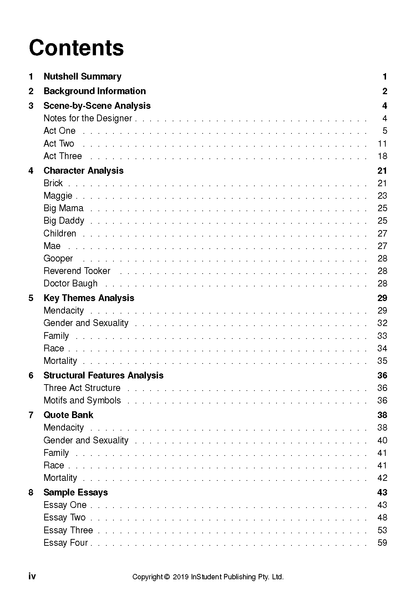 White academic text guide by inStudent Publishing, displaying a detailed contents page with black text.