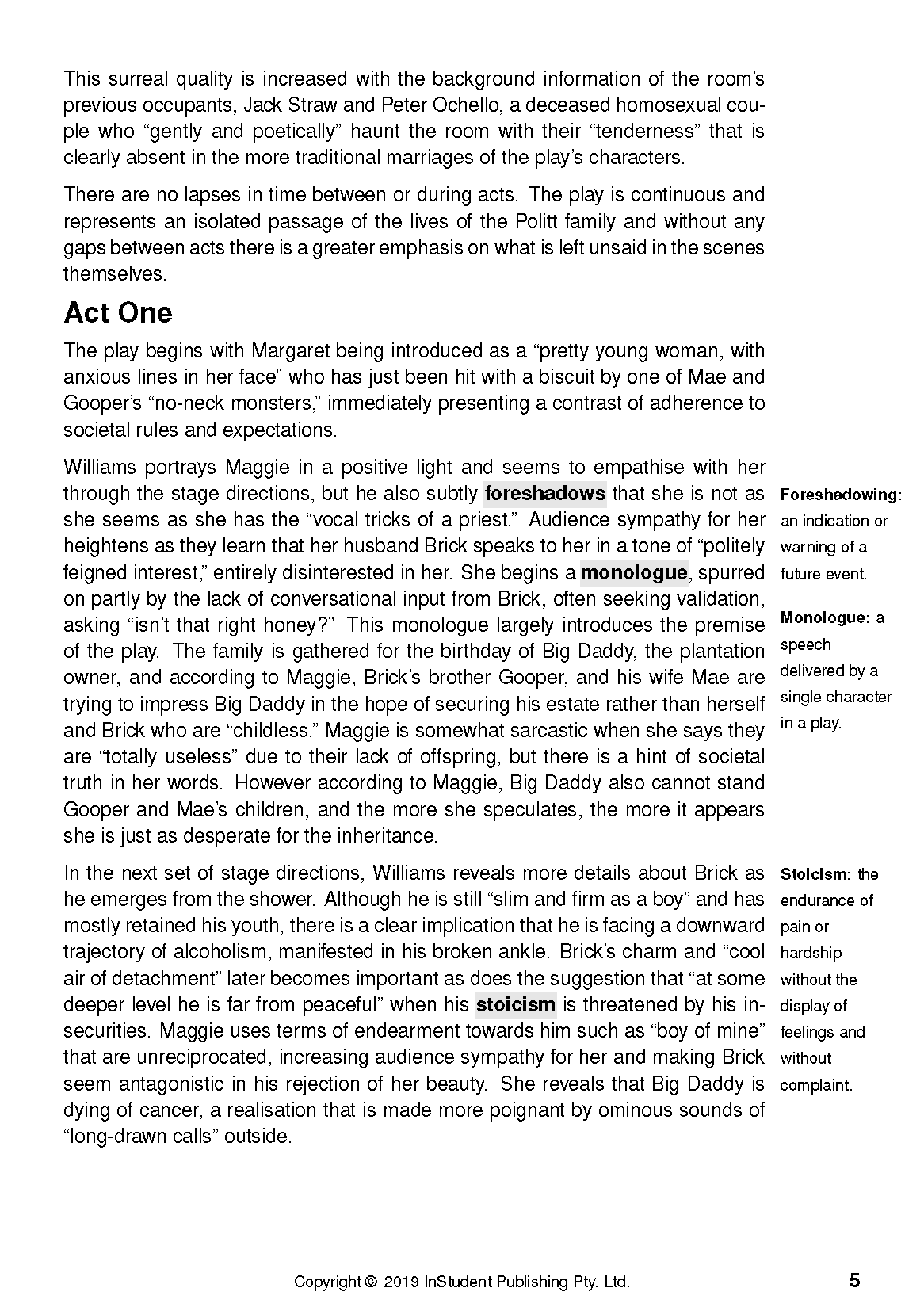 Text guide by InStudent Publishing Pty. Ltd., displaying a page with black text and marginal definitions.