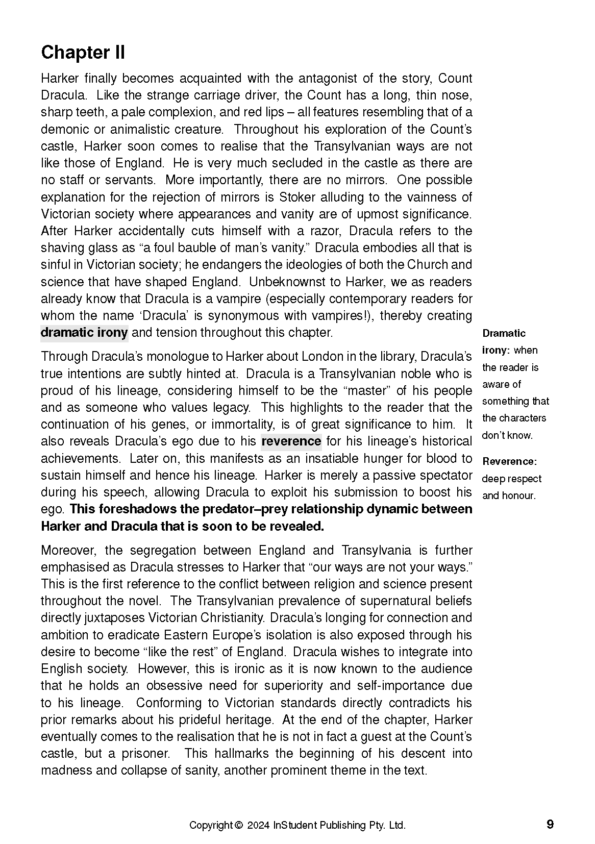 Text guide page by InStudent Publishing Pty. Ltd. displaying Chapter II and sidebar definitions.