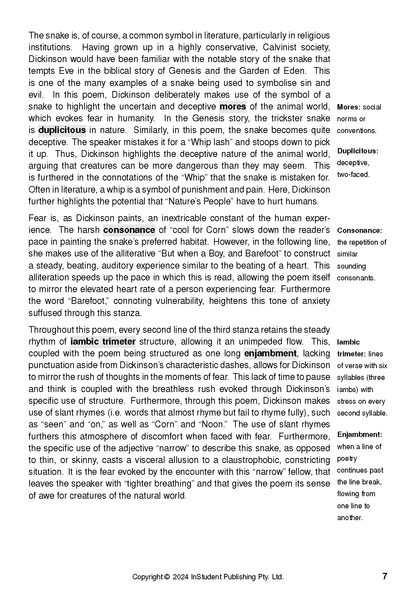 Cropped Text Guide page with definitions of literary terms like 'Mores' and 'Consonance' and analysis of a poem.