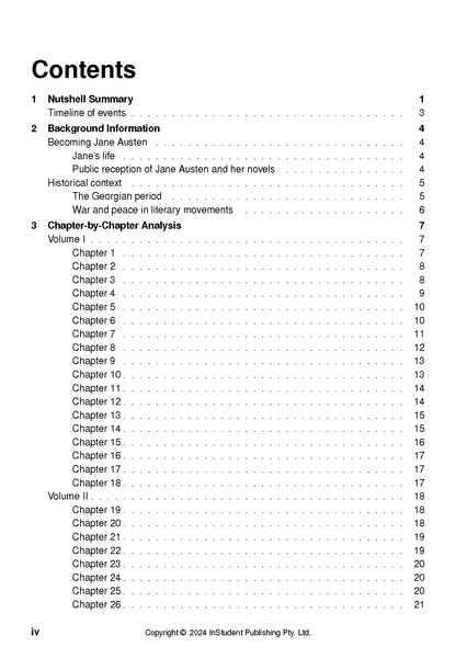 Contents page from a Text Guide on Emma by Jane Austen, listing sections with page numbers.