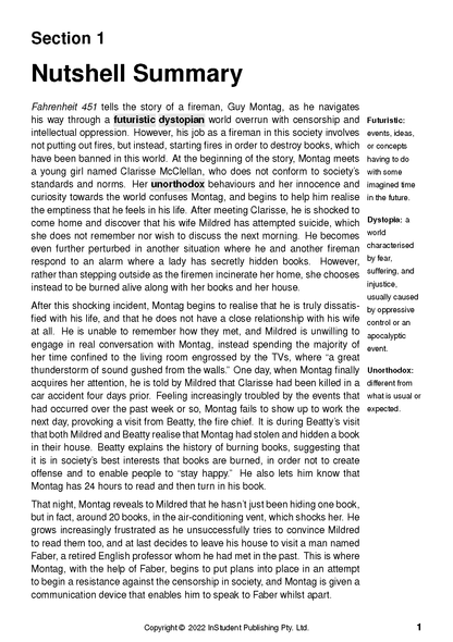 Text Guide page featuring "Nutshell Summary" heading, detailed text, and a definitions sidebar on a white background.