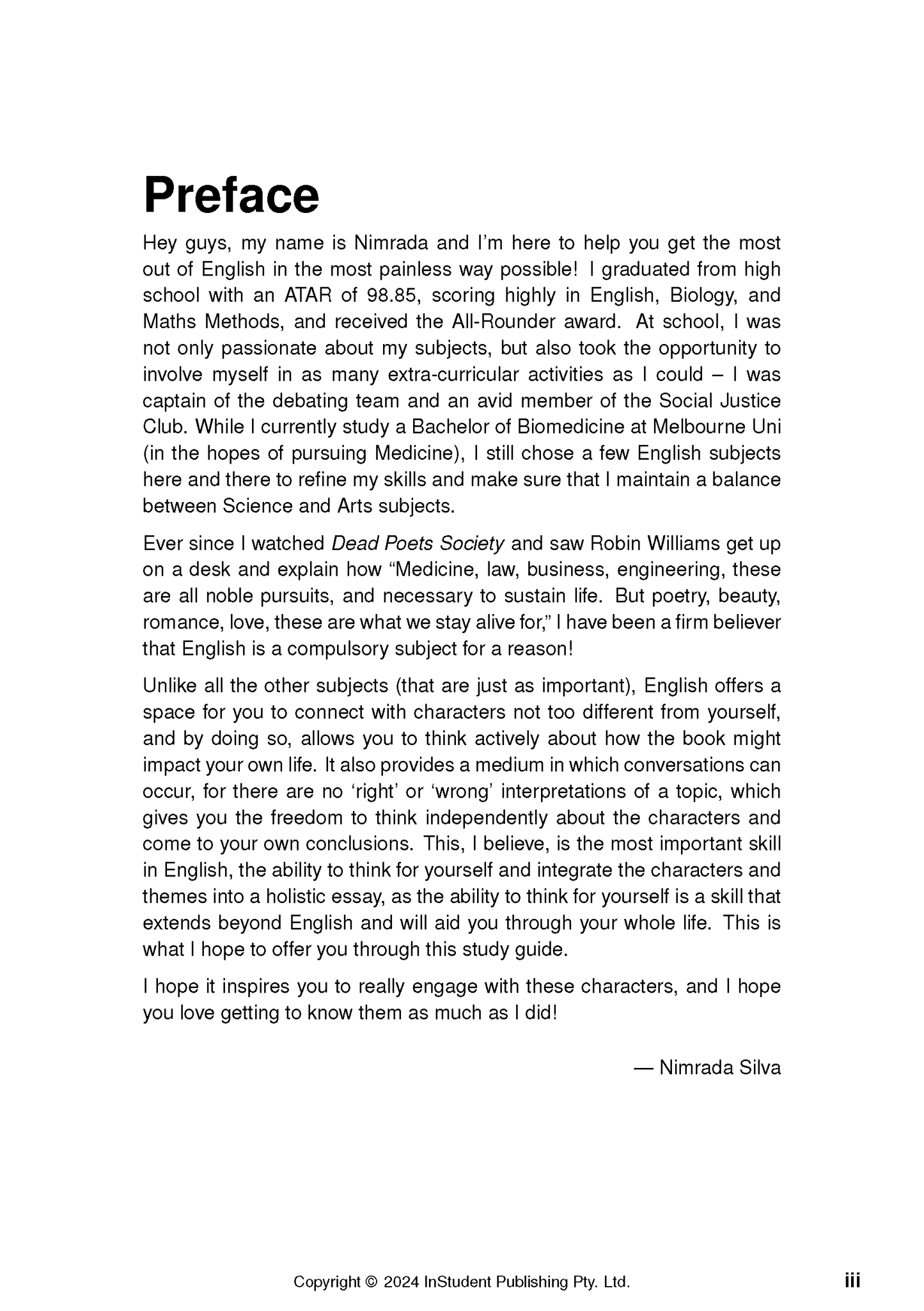 Text guide page with a 'Preface' title, black text on a white background, copyright, and page number 'iii'.