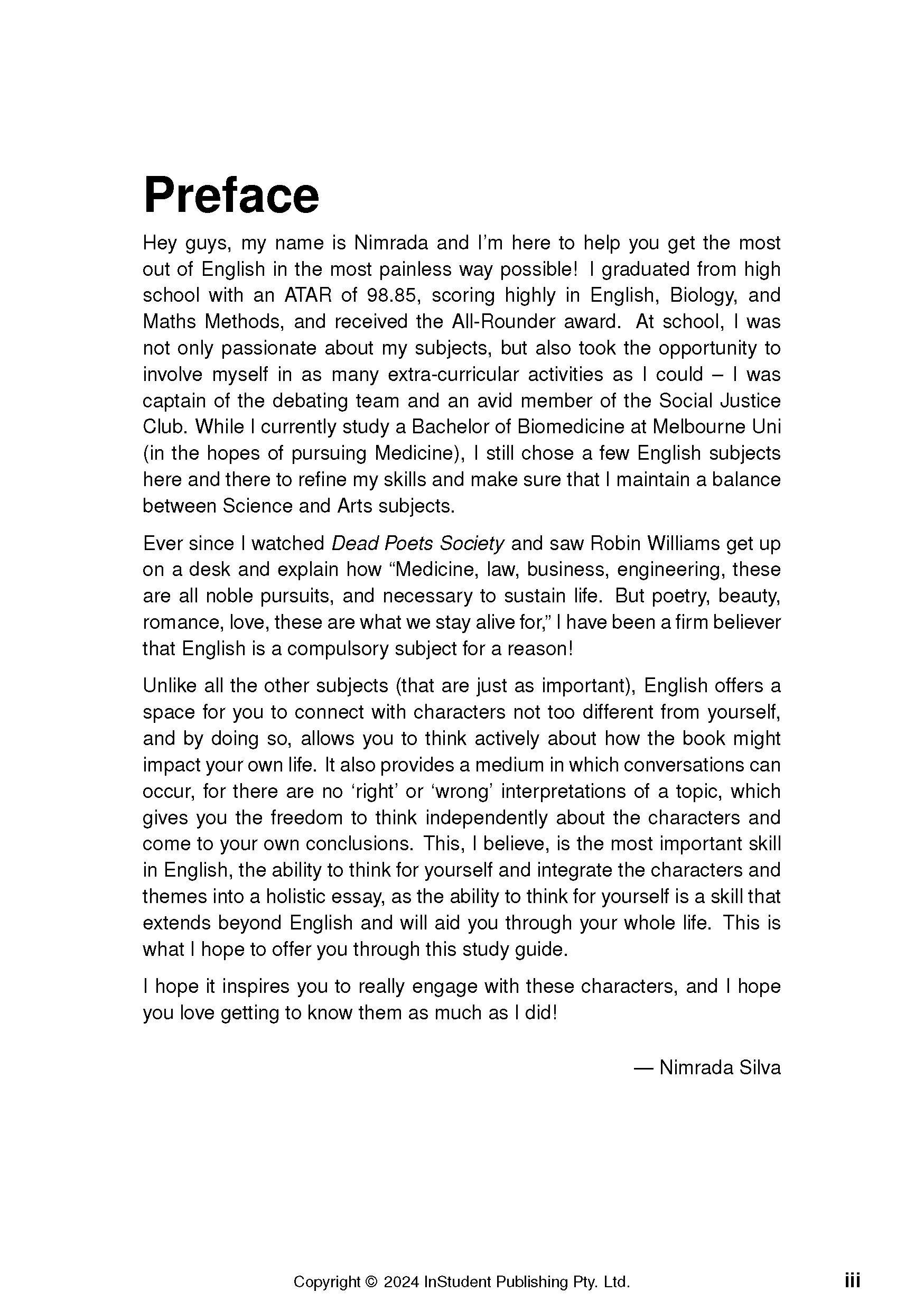 Text guide page with a 'Preface' title, black text on a white background, copyright, and page number 'iii'.