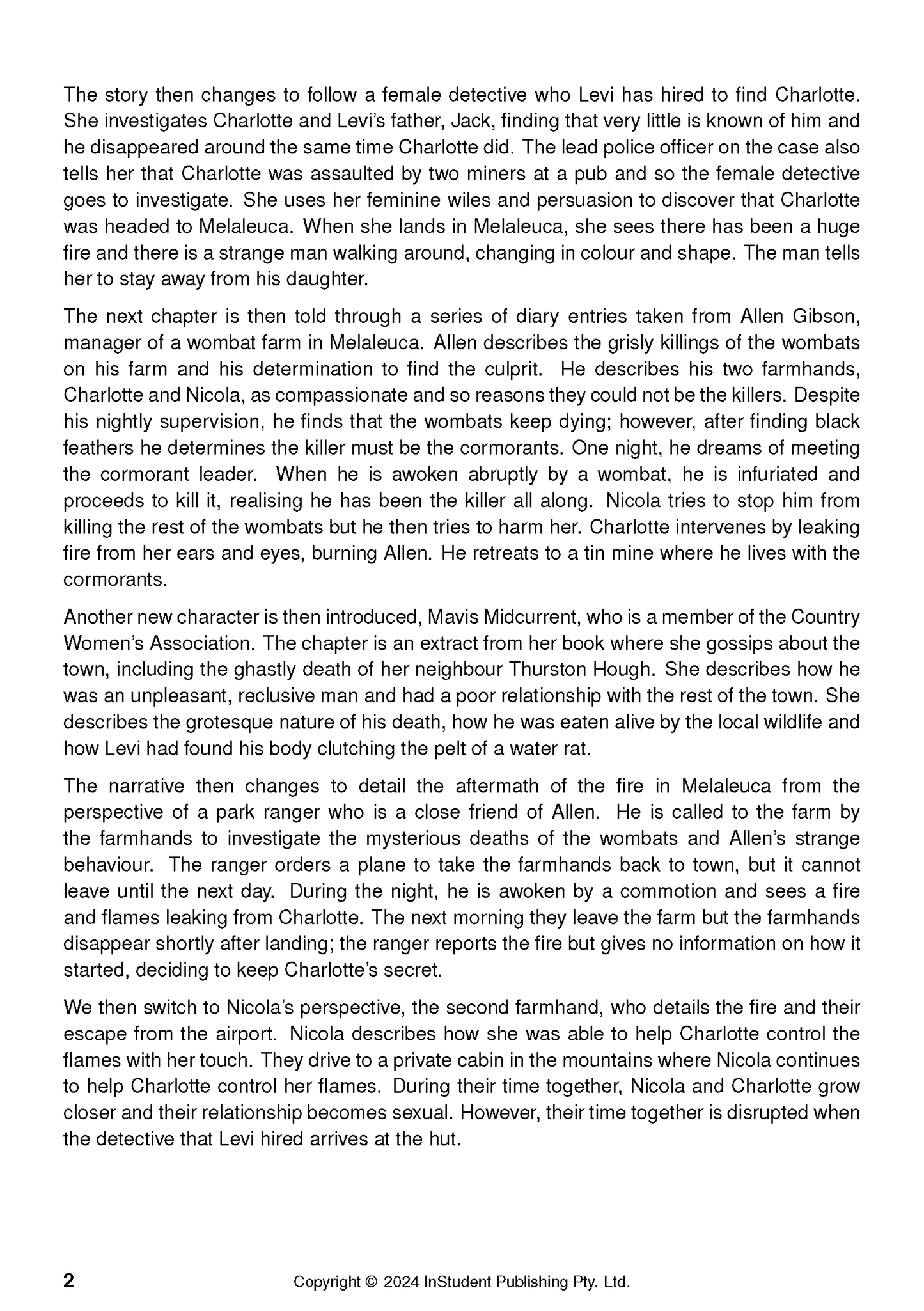 Text Guide for Flames by Robbie Arnott, showing page 2 with black text on a white background.