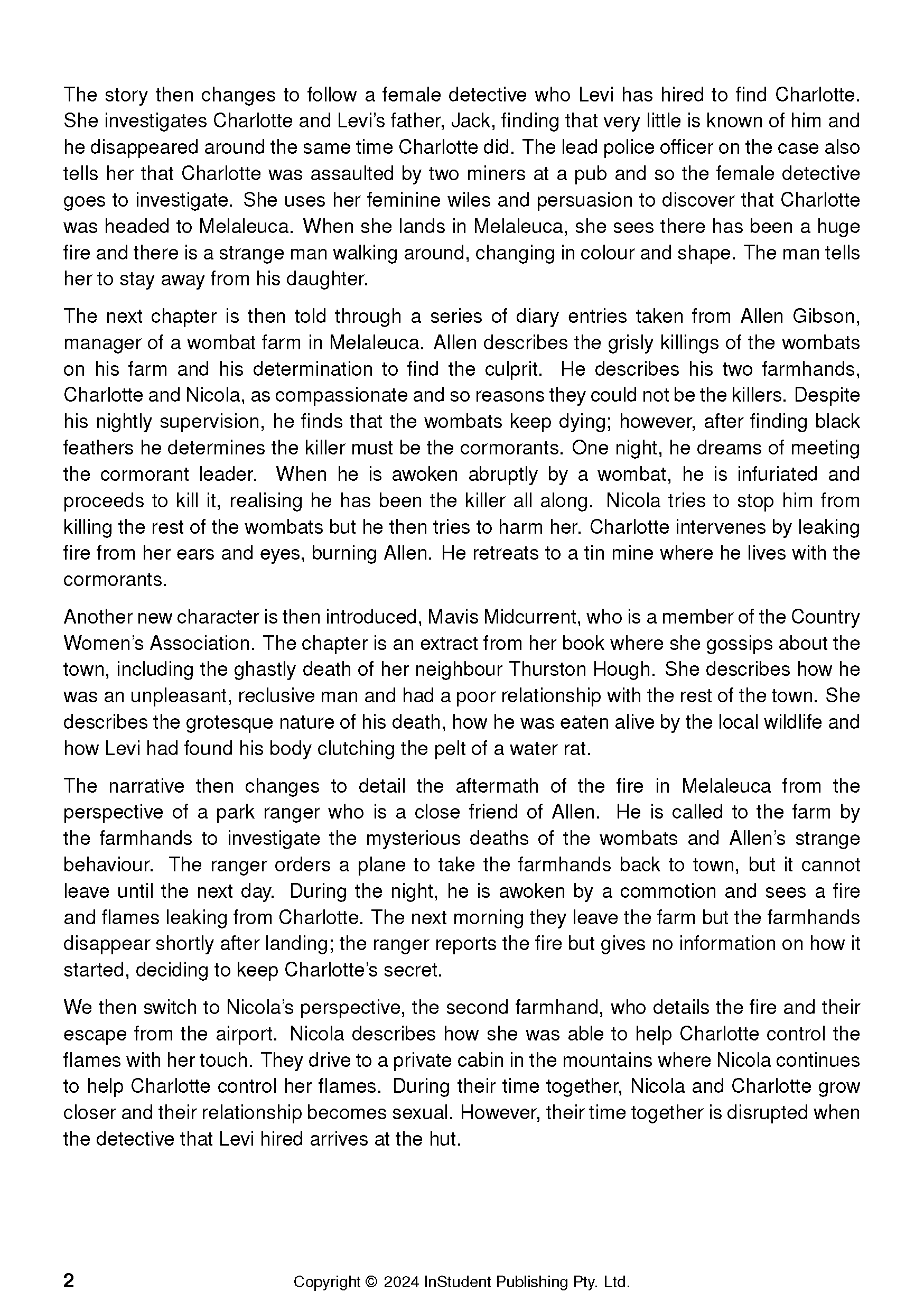 Text Guide for Flames by Robbie Arnott, showing page 2 with black text on a white background.