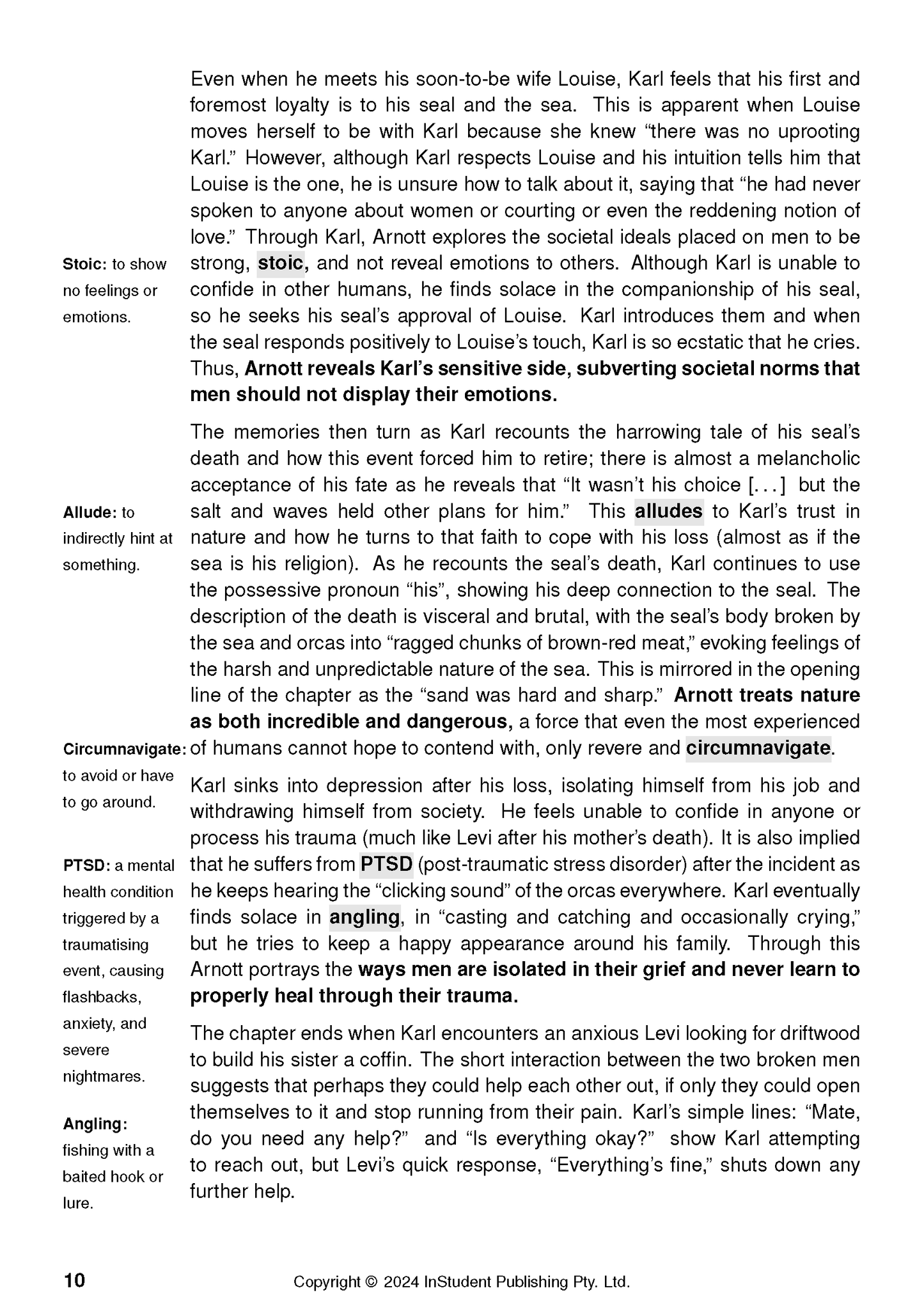 Text Guide by Robbie Arnott, displaying literary definitions and analysis for the novel Flames.