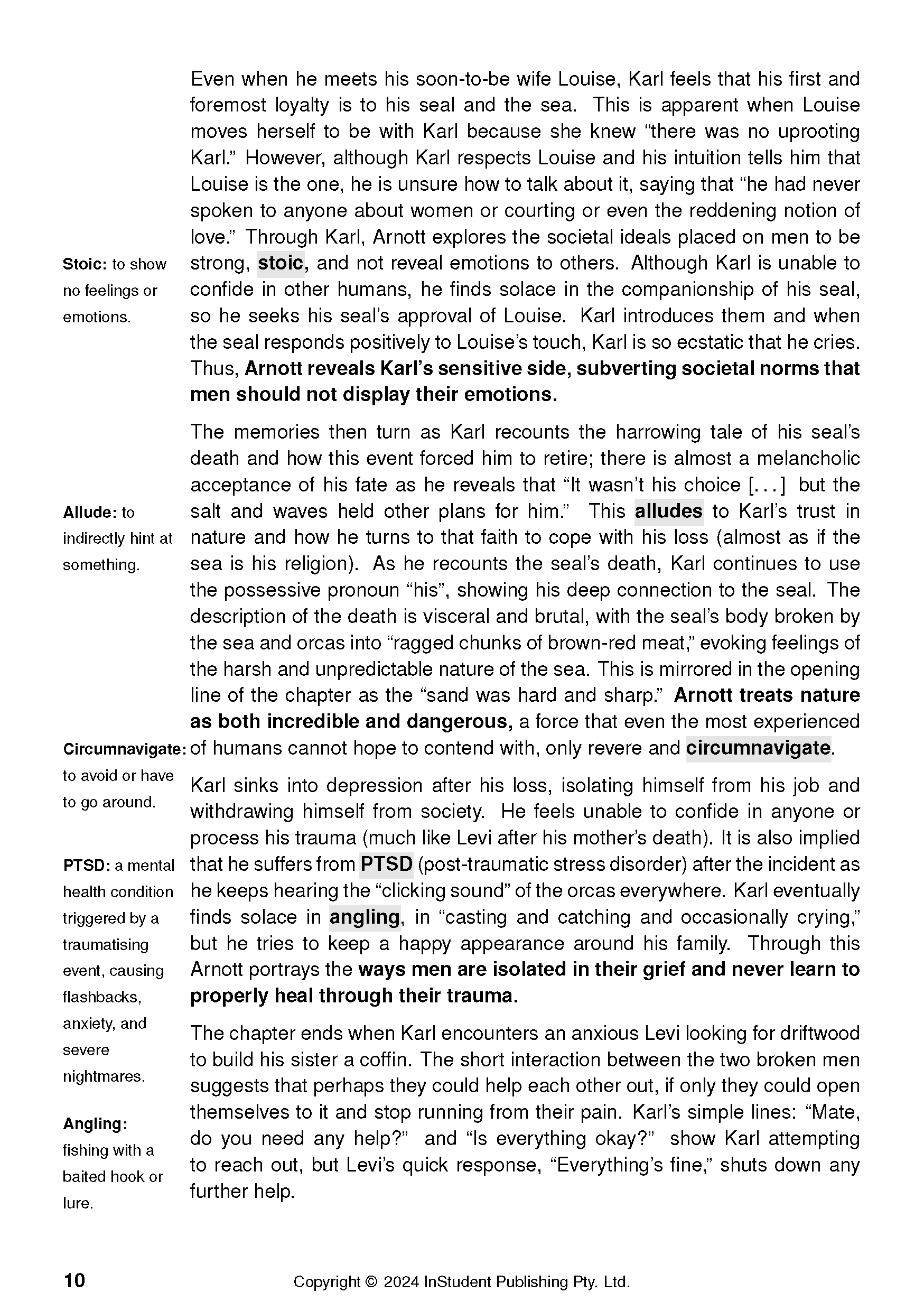 Text Guide by Robbie Arnott, displaying literary definitions and analysis for the novel Flames.