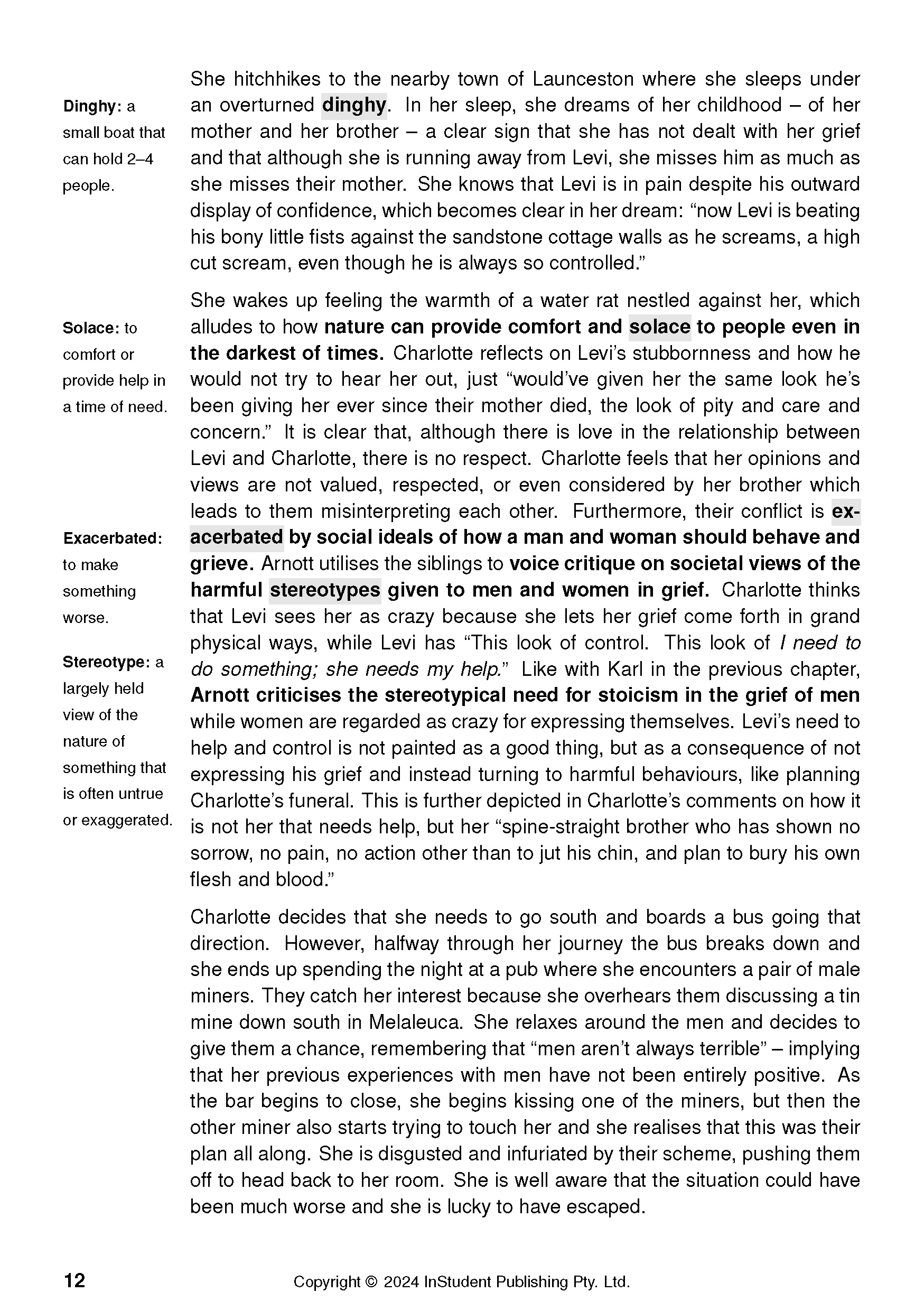 Text Guide by Robbie Arnott showing page 12 with definitions and paragraphs about the story Flames.