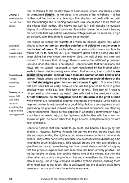Text Guide by Robbie Arnott showing page 12 with definitions and paragraphs about the story Flames.