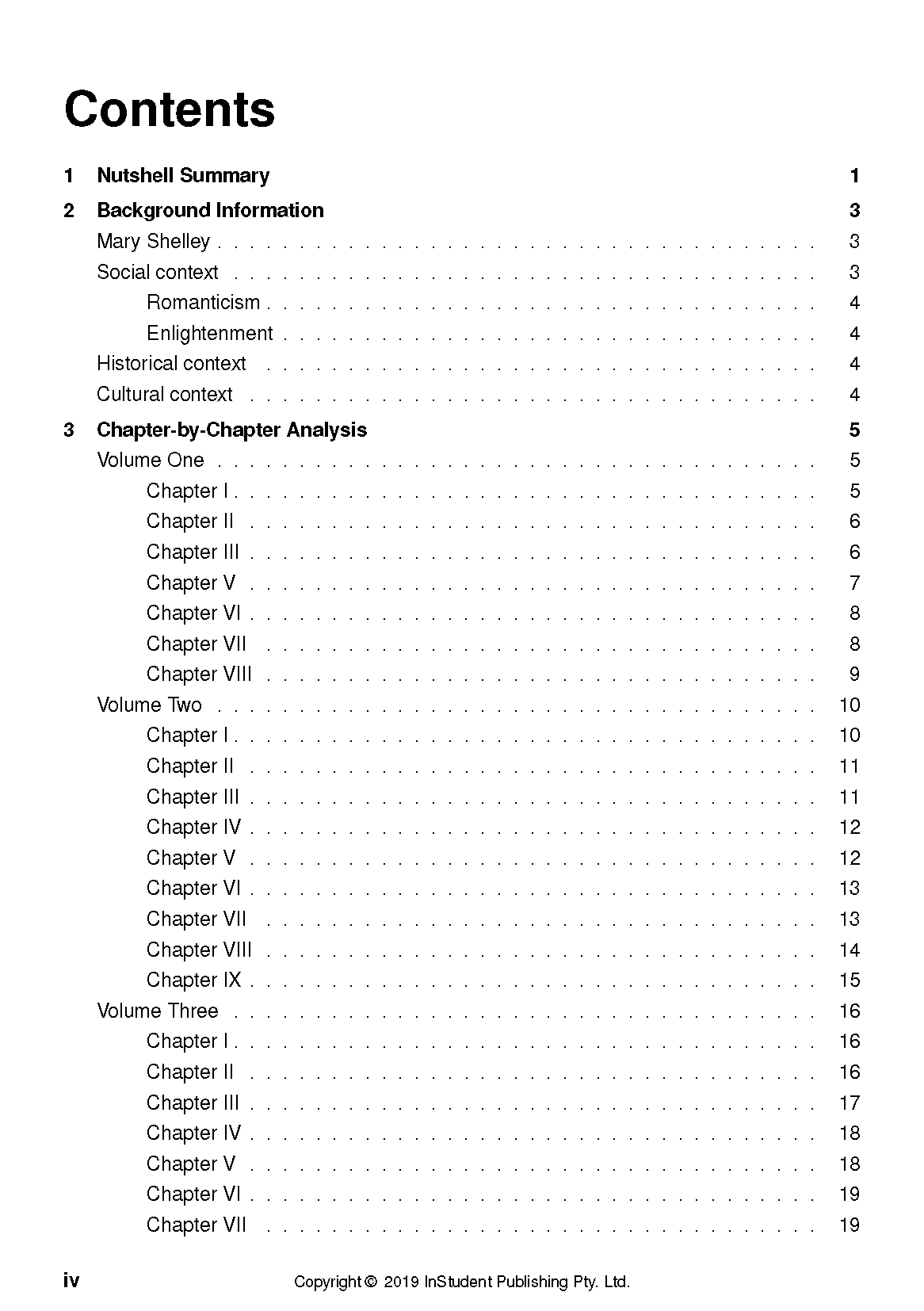 Text guide showing its table of contents by InStudent Publishing Pty. Ltd. with sections like Nutshell Summary and Chapter Analysis.