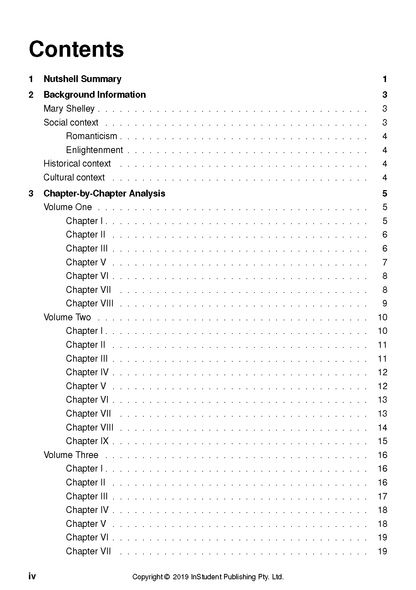 Text guide showing its table of contents by InStudent Publishing Pty. Ltd. with sections like Nutshell Summary and Chapter Analysis.