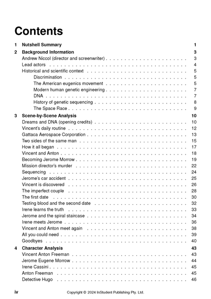 Text guide by InStudent Publishing Pty. Ltd. showing its table of contents with black text on a white page, listing sections and page numbers.