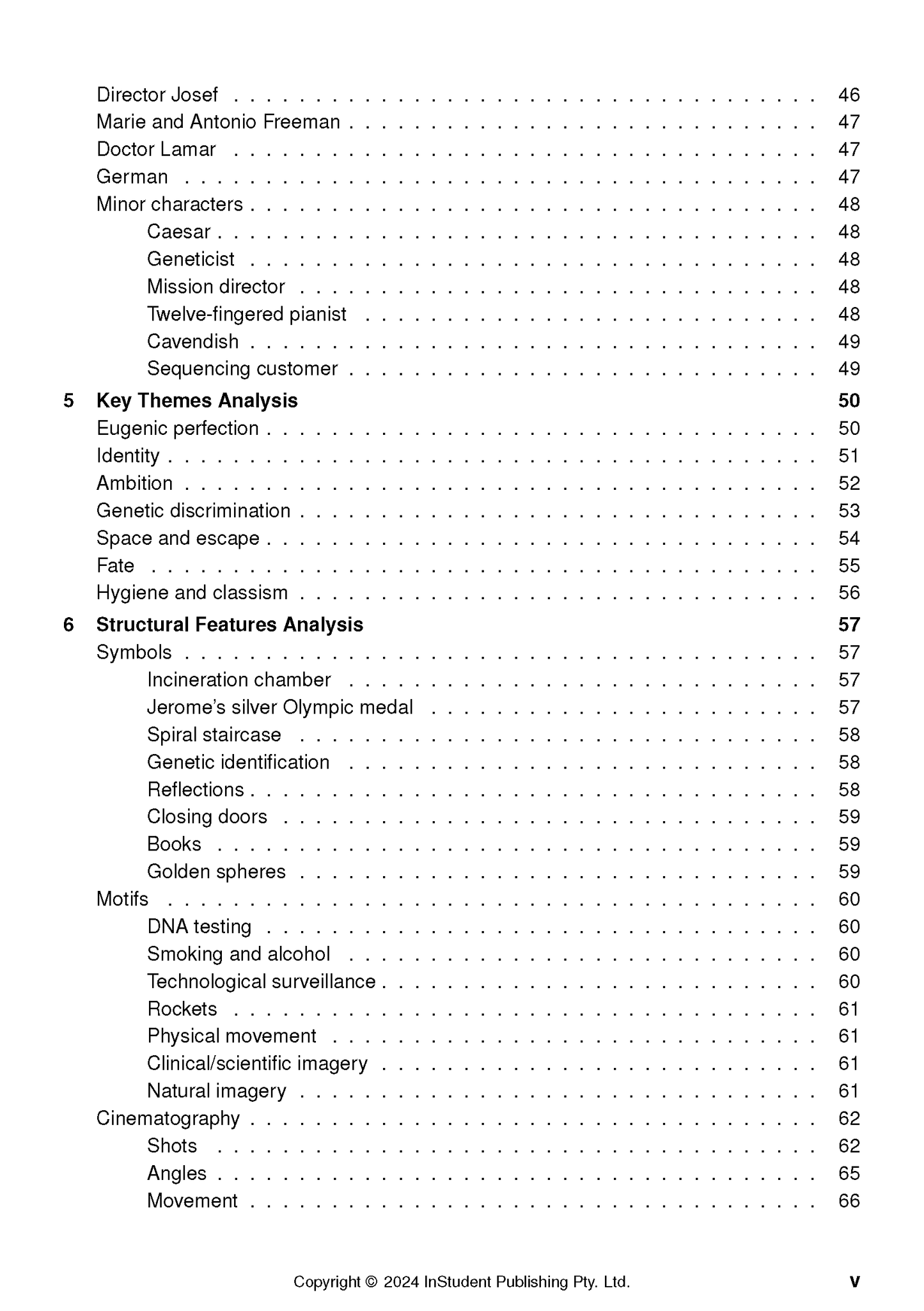 Text Guide page displaying a table of contents with black text on a white background.