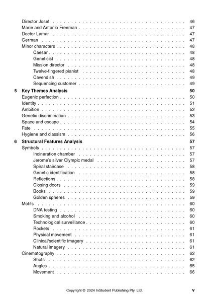 Text Guide page displaying a table of contents with black text on a white background.