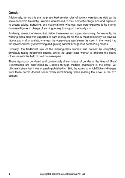 Text Guide for Great Expectations showing a page with a 'Gender' heading and analytical text.