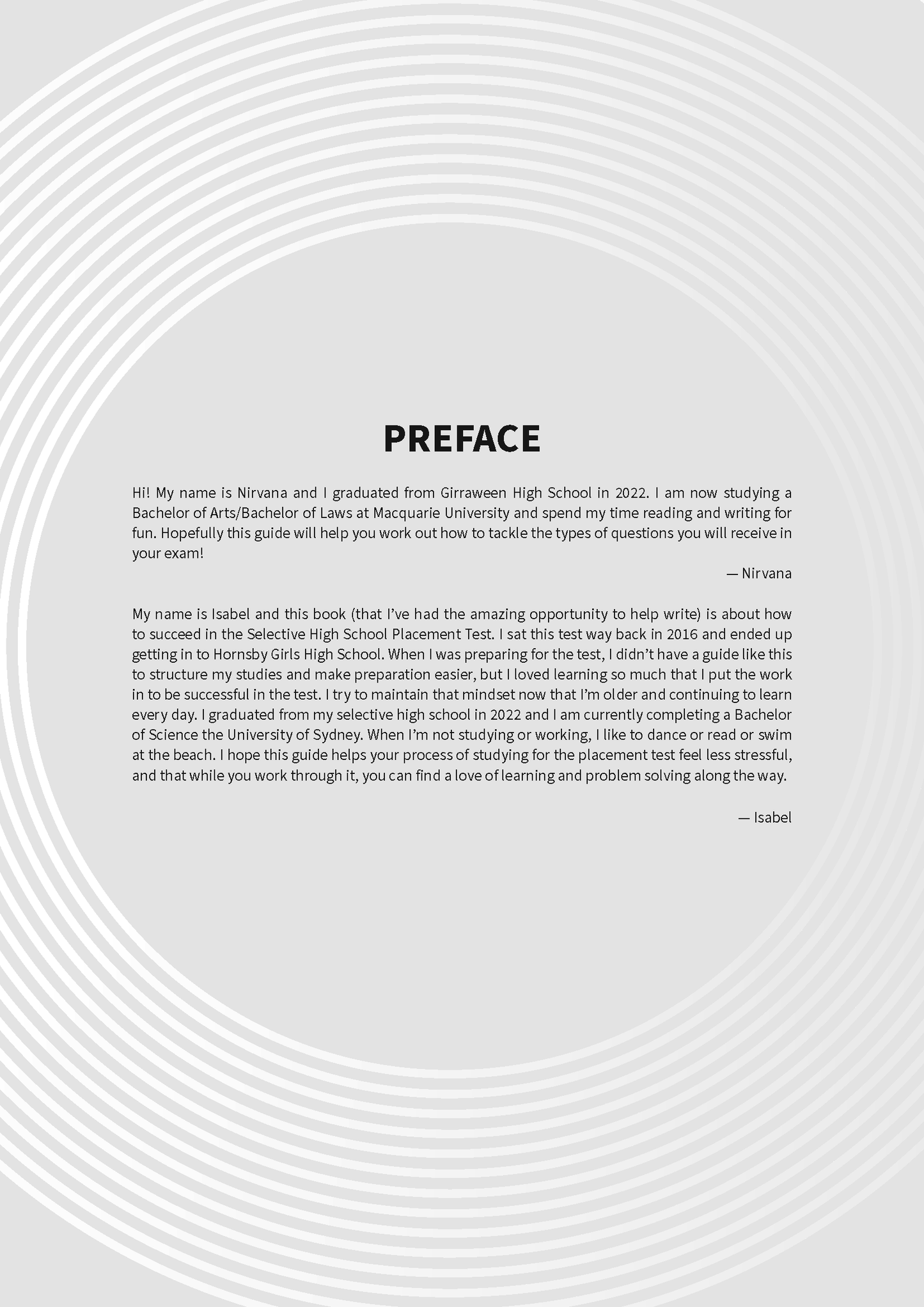White guide book page by ATAR Notes titled "PREFACE" with black text and a subtle light grey background pattern.